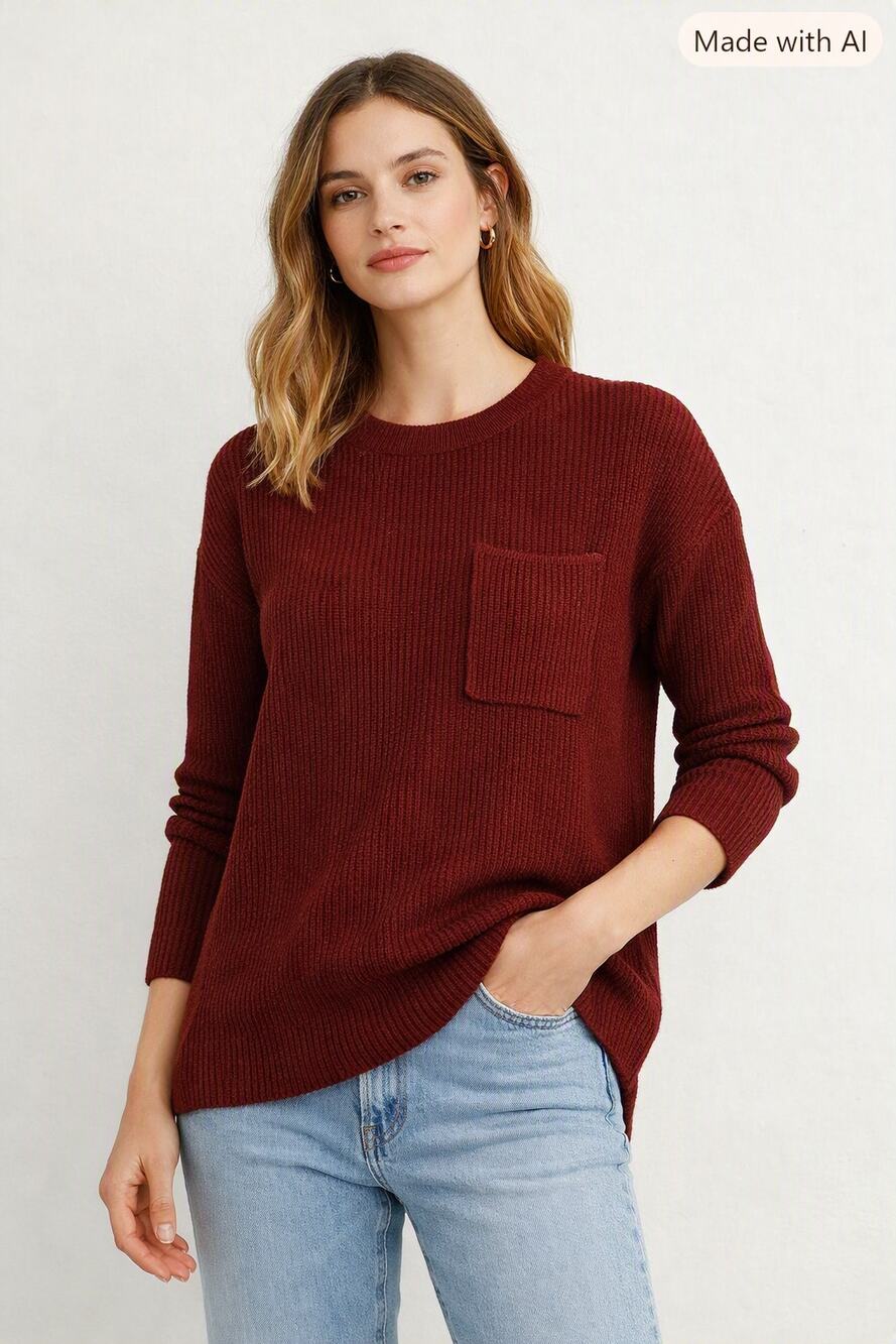 Madewell Cotton Blend Ribbed Patch Pocket Sweater Chestnut Brown Size Small